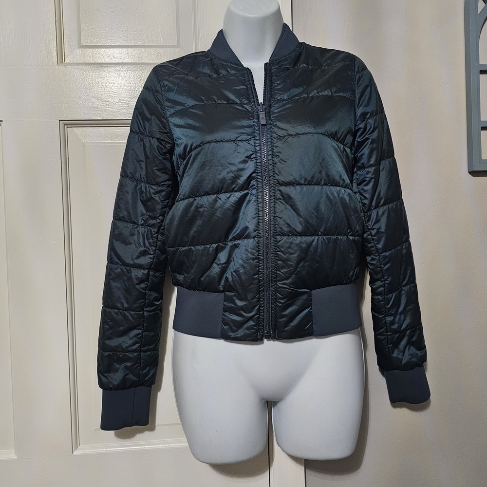 Green Quilted Bomber Jacket with Ribbed Details